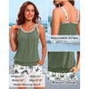image:imageYonique Ribbed Blouson Tankini with Pockets Shorts Athletic Swimsuit  Loose fit High waisted Shorts Adjustable drawstring Removable pads Adjustable Straps Bulitin briefGreen Palm Tree