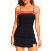 image:imageYonique Women Bandeau Tankini with Skirt  Two Piece Strapless Bathing Suits Color Block Tummy Control 2026 SwimsuitBlack Color Block