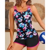 image:imageYonique Women Tankini Swimsuit with Shorts  Two Piece Tummy Control Bathing Suit with Pockets 2026 SwimwearPink Colorful Floral