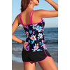 image:imageYonique Women Tankini Swimsuit with Shorts  Two Piece Tummy Control Bathing Suit with Pockets 2026 SwimwearPink Colorful Floral