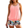 image:imageYonique Ribbed Blouson Tankini with Pockets Shorts Athletic Swimsuit  Loose fit High waisted Shorts Adjustable drawstring Removable pads Adjustable Straps Bulitin briefPink Floral