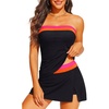 image:imageYonique Women Bandeau Tankini with Skirt  Two Piece Strapless Bathing Suits Color Block Tummy Control 2026 SwimsuitBlack Color Block