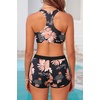 image:image3 Piece Tankini Bathing Suit with Sports Bra and Athletic Swim Shorts  Supportive Removable Bra High Waisted Tummy Control Boyshort Loose Tank Top Racerback Quick Drying Vacation SwimwearPink Floral  Black