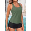 image:image3 Piece Tankini Bathing Suit with Sports Bra and Athletic Swim Shorts  Supportive Removable Bra High Waisted Tummy Control Boyshort Loose Tank Top Racerback Quick Drying Vacation SwimwearGreen and Stripe