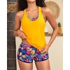 image:image3 Piece Tankini Bathing Suit with Sports Bra and Athletic Swim Shorts  Supportive Removable Bra High Waisted Tummy Control Boyshort Loose Tank Top Racerback Quick Drying Vacation SwimwearYellow  Floral