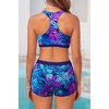 image:image3 Piece Tankini Bathing Suit with Sports Bra and Athletic Swim Shorts  Supportive Removable Bra High Waisted Tummy Control Boyshort Loose Tank Top Racerback Quick Drying Vacation SwimwearBlue Purple Leaves