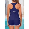 image:image3 Piece Tankini Bathing Suit with Sports Bra and Athletic Swim Shorts  Supportive Removable Bra High Waisted Tummy Control Boyshort Loose Tank Top Racerback Quick Drying Vacation SwimwearBlue White