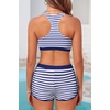 image:image3 Piece Tankini Bathing Suit with Sports Bra and Athletic Swim Shorts  Supportive Removable Bra High Waisted Tummy Control Boyshort Loose Tank Top Racerback Quick Drying Vacation SwimwearNavy Striped
