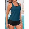 image:image3 Piece Tankini Bathing Suit with Sports Bra and Athletic Swim Shorts  Supportive Removable Bra High Waisted Tummy Control Boyshort Loose Tank Top Racerback Quick Drying Vacation SwimwearBlack and Blue 01