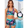 image:image3 Piece Tankini Bathing Suit with Sports Bra and Athletic Swim Shorts  Supportive Removable Bra High Waisted Tummy Control Boyshort Loose Tank Top Racerback Quick Drying Vacation SwimwearAqua Colorful Floral