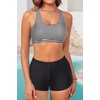 image:image3 Piece Tankini Bathing Suit with Sports Bra and Athletic Swim Shorts  Supportive Removable Bra High Waisted Tummy Control Boyshort Loose Tank Top Racerback Quick Drying Vacation SwimwearGreen and Stripe
