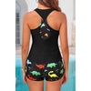 image:image3 Piece Tankini Bathing Suit with Sports Bra and Athletic Swim Shorts  Supportive Removable Bra High Waisted Tummy Control Boyshort Loose Tank Top Racerback Quick Drying Vacation SwimwearBlack Colorful Dinosaur