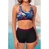 image:image3 Piece Tankini Bathing Suit with Sports Bra and Athletic Swim Shorts  Supportive Removable Bra High Waisted Tummy Control Boyshort Loose Tank Top Racerback Quick Drying Vacation SwimwearMaroon