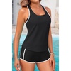 image:image3 Piece Tankini Bathing Suit with Sports Bra and Athletic Swim Shorts  Supportive Removable Bra High Waisted Tummy Control Boyshort Loose Tank Top Racerback Quick Drying Vacation SwimwearBlack White