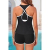 image:image3 Piece Tankini Bathing Suit with Sports Bra and Athletic Swim Shorts  Supportive Removable Bra High Waisted Tummy Control Boyshort Loose Tank Top Racerback Quick Drying Vacation SwimwearBlack White