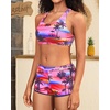 image:image3 Piece Tankini Bathing Suit with Sports Bra and Athletic Swim Shorts  Supportive Removable Bra High Waisted Tummy Control Boyshort Loose Tank Top Racerback Quick Drying Vacation SwimwearPink Tree