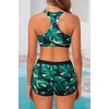 image:image3 Piece Tankini Bathing Suit with Sports Bra and Athletic Swim Shorts  Supportive Removable Bra High Waisted Tummy Control Boyshort Loose Tank Top Racerback Quick Drying Vacation SwimwearBlack and Green Leaves