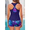 image:image3 Piece Tankini Bathing Suit with Sports Bra and Athletic Swim Shorts  Supportive Removable Bra High Waisted Tummy Control Boyshort Loose Tank Top Racerback Quick Drying Vacation SwimwearBlue Purple Leaves