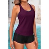 image:image3 Piece Tankini Bathing Suit with Sports Bra and Athletic Swim Shorts  Supportive Removable Bra High Waisted Tummy Control Boyshort Loose Tank Top Racerback Quick Drying Vacation SwimwearMaroon