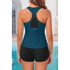 image:image3 Piece Tankini Bathing Suit with Sports Bra and Athletic Swim Shorts  Supportive Removable Bra High Waisted Tummy Control Boyshort Loose Tank Top Racerback Quick Drying Vacation SwimwearBlack and Blue 01