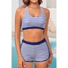 image:image3 Piece Tankini Bathing Suit with Sports Bra and Athletic Swim Shorts  Supportive Removable Bra High Waisted Tummy Control Boyshort Loose Tank Top Racerback Quick Drying Vacation SwimwearNavy Striped