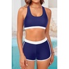 image:image3 Piece Tankini Bathing Suit with Sports Bra and Athletic Swim Shorts  Supportive Removable Bra High Waisted Tummy Control Boyshort Loose Tank Top Racerback Quick Drying Vacation SwimwearBlue White