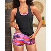 image:image3 Piece Tankini Bathing Suit with Sports Bra and Athletic Swim Shorts  Supportive Removable Bra High Waisted Tummy Control Boyshort Loose Tank Top Racerback Quick Drying Vacation SwimwearPink Tree