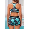 image:image3 Piece Tankini Bathing Suit with Sports Bra and Athletic Swim Shorts  Supportive Removable Bra High Waisted Tummy Control Boyshort Loose Tank Top Racerback Quick Drying Vacation SwimwearGreen Floral