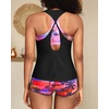 image:image3 Piece Tankini Bathing Suit with Sports Bra and Athletic Swim Shorts  Supportive Removable Bra High Waisted Tummy Control Boyshort Loose Tank Top Racerback Quick Drying Vacation SwimwearPink Tree