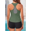 image:image3 Piece Tankini Bathing Suit with Sports Bra and Athletic Swim Shorts  Supportive Removable Bra High Waisted Tummy Control Boyshort Loose Tank Top Racerback Quick Drying Vacation SwimwearGreen and Stripe