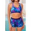image:image3 Piece Tankini Bathing Suit with Sports Bra and Athletic Swim Shorts  Supportive Removable Bra High Waisted Tummy Control Boyshort Loose Tank Top Racerback Quick Drying Vacation SwimwearBlue Purple Leaves