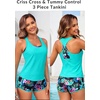 image:image3 Piece Tankini Bathing Suit with Sports Bra and Athletic Swim Shorts  Supportive Removable Bra High Waisted Tummy Control Boyshort Loose Tank Top Racerback Quick Drying Vacation SwimwearAqua Colorful Floral
