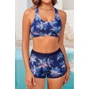 image:image3 Piece Tankini Bathing Suit with Sports Bra and Athletic Swim Shorts  Supportive Removable Bra High Waisted Tummy Control Boyshort Loose Tank Top Racerback Quick Drying Vacation SwimwearBlue Floral