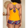 image:image3 Piece Tankini Bathing Suit with Sports Bra and Athletic Swim Shorts  Supportive Removable Bra High Waisted Tummy Control Boyshort Loose Tank Top Racerback Quick Drying Vacation SwimwearYellow  Floral