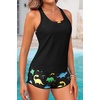 image:image3 Piece Tankini Bathing Suit with Sports Bra and Athletic Swim Shorts  Supportive Removable Bra High Waisted Tummy Control Boyshort Loose Tank Top Racerback Quick Drying Vacation SwimwearBlack Colorful Dinosaur