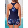 image:image3 Piece Tankini Bathing Suit with Sports Bra and Athletic Swim Shorts  Supportive Removable Bra High Waisted Tummy Control Boyshort Loose Tank Top Racerback Quick Drying Vacation SwimwearBlue Floral