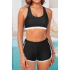 image:image3 Piece Tankini Bathing Suit with Sports Bra and Athletic Swim Shorts  Supportive Removable Bra High Waisted Tummy Control Boyshort Loose Tank Top Racerback Quick Drying Vacation SwimwearBlack White