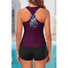image:image3 Piece Tankini Bathing Suit with Sports Bra and Athletic Swim Shorts  Supportive Removable Bra High Waisted Tummy Control Boyshort Loose Tank Top Racerback Quick Drying Vacation SwimwearMaroon