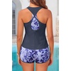 image:image3 Piece Tankini Bathing Suit with Sports Bra and Athletic Swim Shorts  Supportive Removable Bra High Waisted Tummy Control Boyshort Loose Tank Top Racerback Quick Drying Vacation SwimwearBlue Tie Dye