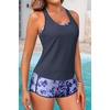 image:image3 Piece Tankini Bathing Suit with Sports Bra and Athletic Swim Shorts  Supportive Removable Bra High Waisted Tummy Control Boyshort Loose Tank Top Racerback Quick Drying Vacation SwimwearBlue Tie Dye