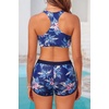 image:image3 Piece Tankini Bathing Suit with Sports Bra and Athletic Swim Shorts  Supportive Removable Bra High Waisted Tummy Control Boyshort Loose Tank Top Racerback Quick Drying Vacation SwimwearBlue Floral
