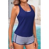 image:image3 Piece Tankini Bathing Suit with Sports Bra and Athletic Swim Shorts  Supportive Removable Bra High Waisted Tummy Control Boyshort Loose Tank Top Racerback Quick Drying Vacation SwimwearNavy Striped
