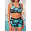 image:image3 Piece Tankini Bathing Suit with Sports Bra and Athletic Swim Shorts  Supportive Removable Bra High Waisted Tummy Control Boyshort Loose Tank Top Racerback Quick Drying Vacation SwimwearGreen Floral