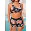 image:image3 Piece Tankini Bathing Suit with Sports Bra and Athletic Swim Shorts  Supportive Removable Bra High Waisted Tummy Control Boyshort Loose Tank Top Racerback Quick Drying Vacation SwimwearPink Floral  Black
