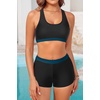 image:image3 Piece Tankini Bathing Suit with Sports Bra and Athletic Swim Shorts  Supportive Removable Bra High Waisted Tummy Control Boyshort Loose Tank Top Racerback Quick Drying Vacation SwimwearBlack and Blue 01