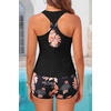 image:image3 Piece Tankini Bathing Suit with Sports Bra and Athletic Swim Shorts  Supportive Removable Bra High Waisted Tummy Control Boyshort Loose Tank Top Racerback Quick Drying Vacation SwimwearPink Floral  Black
