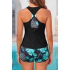 image:image3 Piece Tankini Bathing Suit with Sports Bra and Athletic Swim Shorts  Supportive Removable Bra High Waisted Tummy Control Boyshort Loose Tank Top Racerback Quick Drying Vacation SwimwearGreen Floral