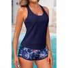 image:image3 Piece Tankini Bathing Suit with Sports Bra and Athletic Swim Shorts  Supportive Removable Bra High Waisted Tummy Control Boyshort Loose Tank Top Racerback Quick Drying Vacation SwimwearBlue Floral
