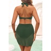 image:imageHigh Waisted Bikini with Skirt  Two Piece Tummy Control Swimsuit for Women Mesh Halter Bathing Suit 2025 Sarong SwimwearArmy Green
