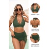 image:imageHigh Waisted Bikini with Skirt  Two Piece Tummy Control Swimsuit for Women Mesh Halter Bathing Suit 2025 Sarong SwimwearArmy Green